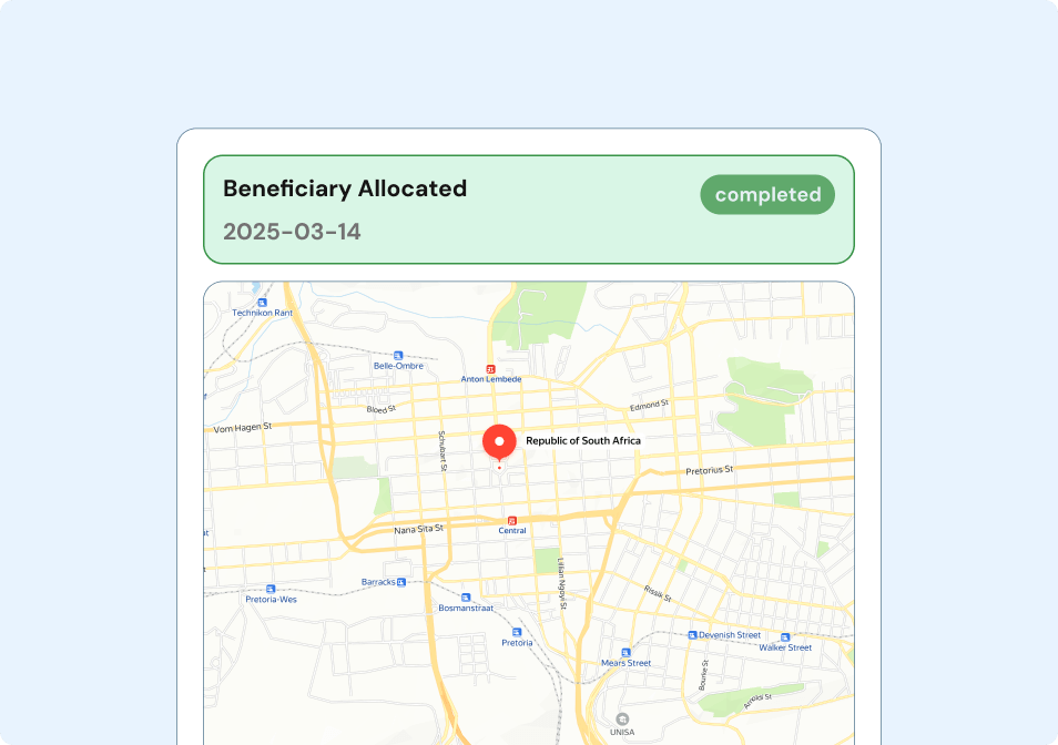 Image of the platform geolocation tracking feature for transparency of the donation journey